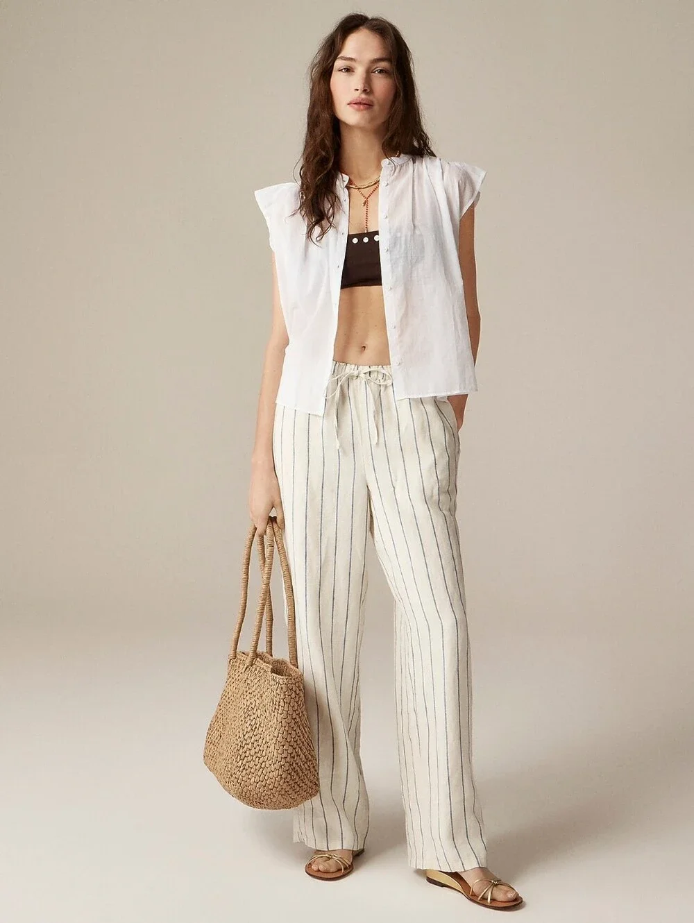 J. Crew Flutter-sleeve button-up shirt in cotton voile, White, Size XL
